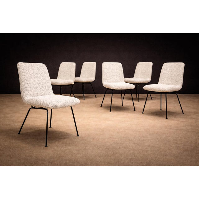 Set of Six Dining Chairs in Metal and Boucle by Carlo Hauner, Brazil, 1950s For Sale - Image 13 of 15