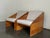Monumental scale meets strict geometry in this pair of 1970s Spanish rationalist armchairs. Thick planks of solid pine...