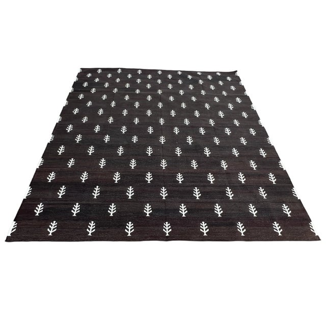 Not Yet Made - Made To Order Handmade Cotton Rug Vegetable Dyed Coffee Brown and White Tree Pattern Dhurrie - 9'x12' For Sale - Image 9 of 11