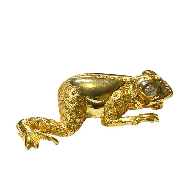 Vintage Gold Tone Diamond Rhinestone Eye Frog Pin. For Sale - Image 9 of 9