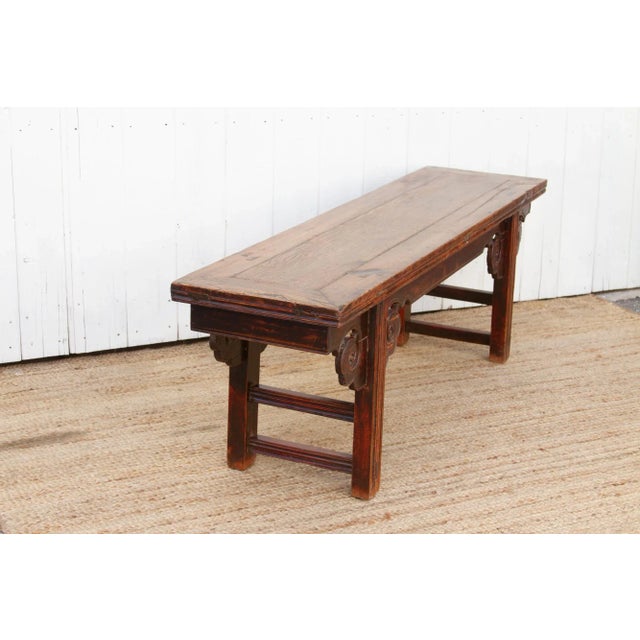 Brown 19th Century Scrolled Elm Bench For Sale - Image 8 of 10