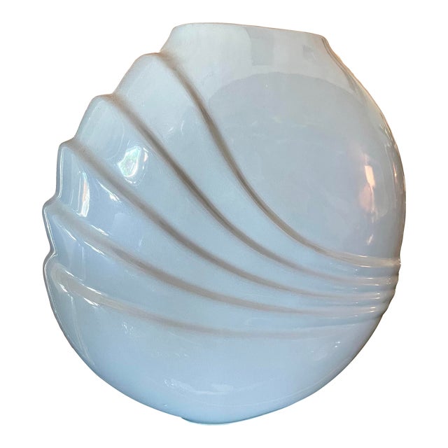 Vintage 1980s Postmodern Blue Ceramic Vase For Sale