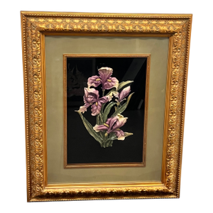 Vintage Art Nouveau Style 3D Shadow Box Gold Gilded Frame with Floral Iris