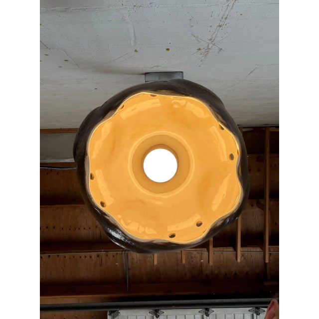 Brown Ceramic Pendant Light Fixture Glazed Studio Pottery Ceiling Lamp Mid-Century Modern 1970s For Sale - Image 8 of 10