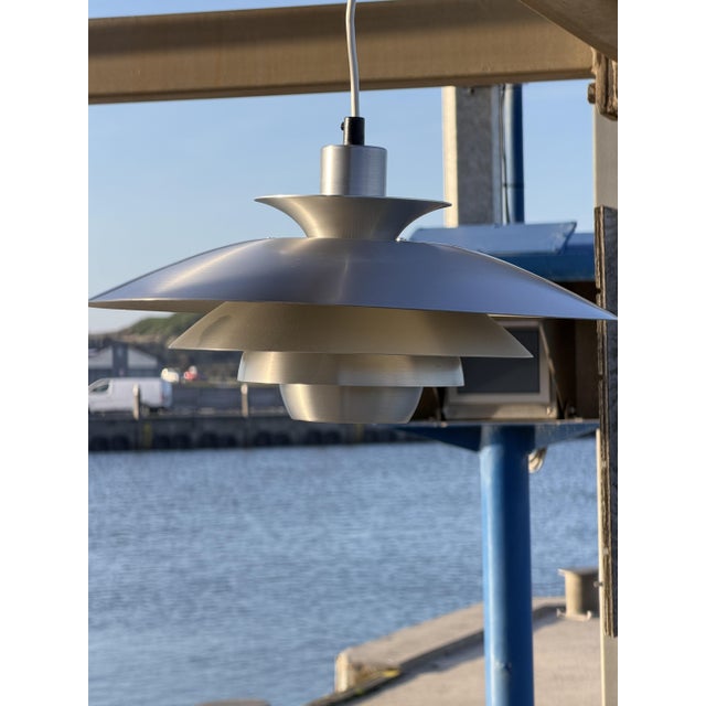 Metal Danish Modern Alexia Pendant Lamp in Raw Aluminum from Jeka, 1970s For Sale - Image 7 of 7