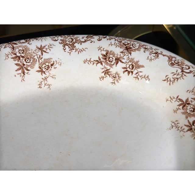English Antique Bourne & Leigh Burslem Ironstone Aberdeen Pattern Brown Transferware Oval Platter, c.1900 For Sale - Image 3 of 6