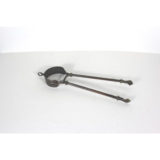 Metal Antique Brass and Copper Tone Fire Tongs or Coal Tool For Sale - Image 7 of 12