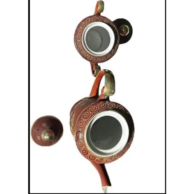 Satsuma Moriage Gilded Hand Painted Teapot, Sugar Bowl & Lemon Dish 1930s For Sale - Image 4 of 5