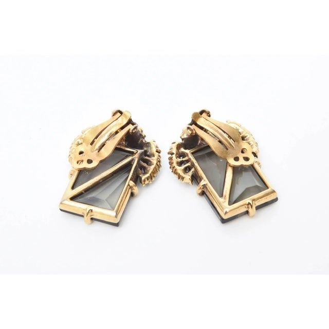 Vintage Elsa Schiaparelli Faceted Topaz Crystal Glass Clip on Earrings, 1940's For Sale - Image 4 of 8