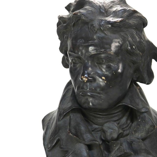 Neoclassical Antique Terra Cotta Life Sized Bust of Beethoven Signed C1890 For Sale - Image 3 of 12