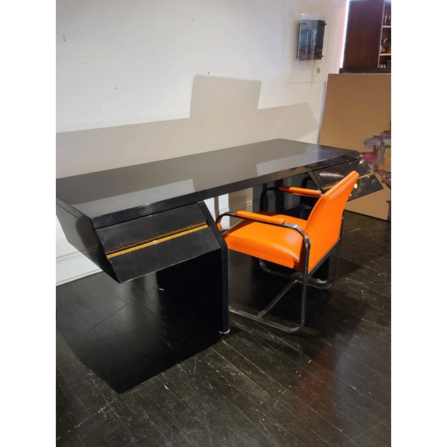 Wood Italian Laquer / Zebrawood Desk by Giovanni Offredi for Saporiti For Sale - Image 7 of 11