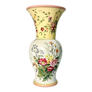 1990s Vintage Boho Chic Chippendale Laura Ashley Home Floral Botanical Transferware Vase. For Sale