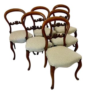 Antique Victorian Carved Mahogany Balloon Back Dining Chairs, 1860, Set of 6