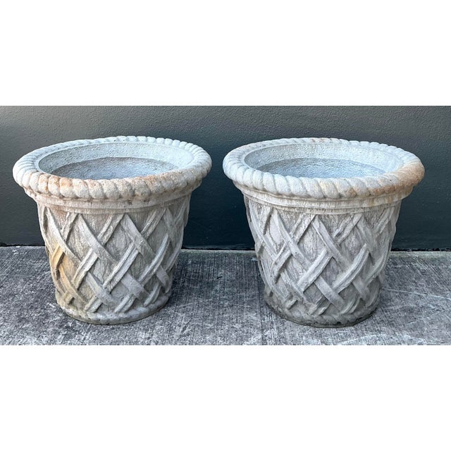 Vintage Cast Concrete Trellis Planters - A Pair For Sale - Image 4 of 12