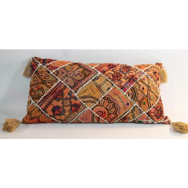 Vintage Pillow in Colorful Embroidered Fabric Patchwork Rajasthan India For Sale - Image 10 of 12