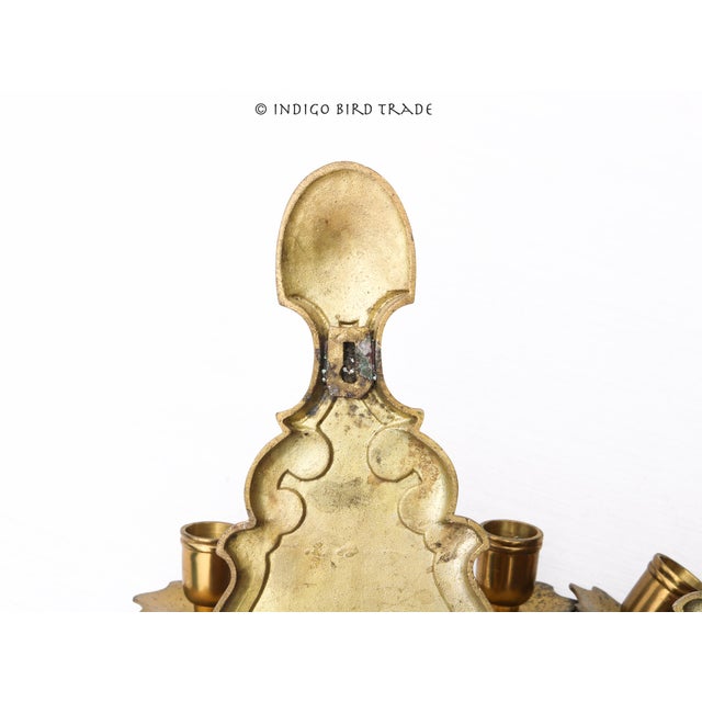 Large Vintage Brass Ornate Sconces Pineapple and Clam Shell Design - Set of 2 For Sale - Image 9 of 9