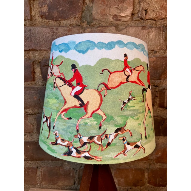 Wood Fox Hunt Original Whimsical Hand Painted Tabletop Lampshade by Pauline De Roussy De Sales For Sale - Image 7 of 11