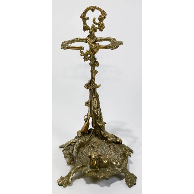 Art Nouveau Antique French Cast Brass Hunting Motif Umbrella Stand or Fireplace Tool Stand For Sale - Image 3 of 7