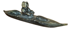 Fine Alex Patsauq 1917 Signed Serial Number Inuit Eskimo Soapstone Kayak Carving