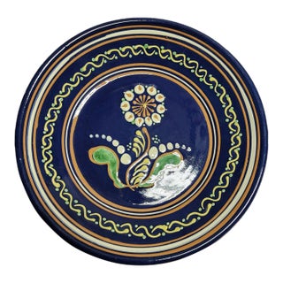 1996 David Farrell Westmoore Pottery Seagrove Nc Slip-Trailed Redware Blue Glaze Charger For Sale
