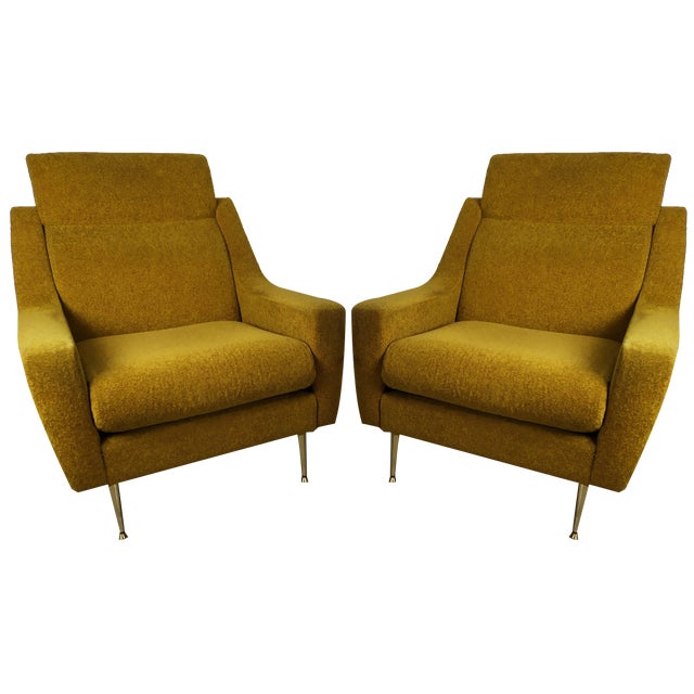 Set of Vintage Mustard Velvet Armchairs, 1960s For Sale