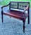 Solid teak bench from Bali. . Slatted seat with nice scrolled arms and back with carved detail. Nicely turned legs. The...