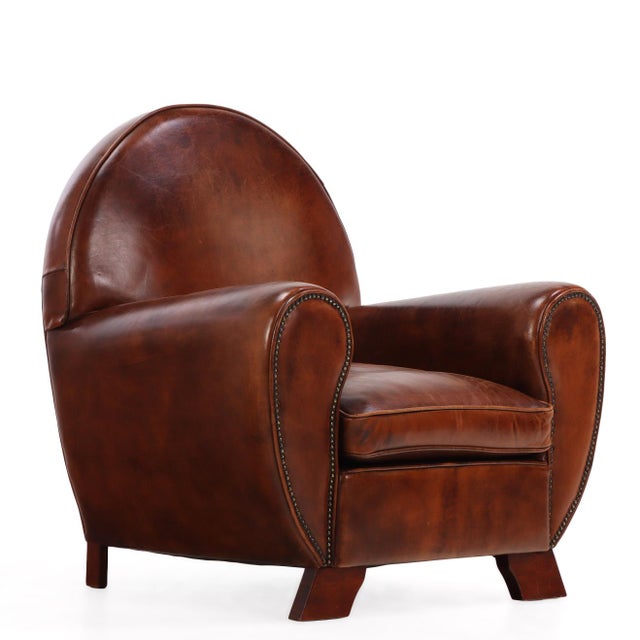 Pair of Dutch Art Deco Leather Club Chairs, 20th Century For Sale In Philadelphia - Image 6 of 8