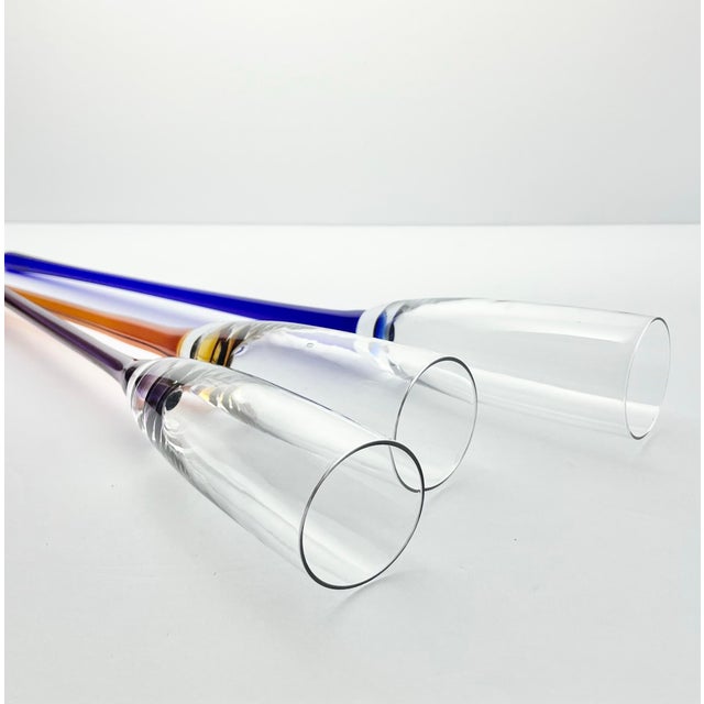 Set of 3 Stemless Footless Long Colorful Handles Toasting Champagne Glasses For Sale In Dallas - Image 6 of 6