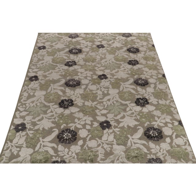 Contemporary Rug & Kilim’s Contemporary Rug in Beige-Brown, Black and Green Floral Patterns For Sale - Image 3 of 8
