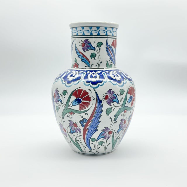 2020s Handmade Ceramic Vase (30cm) – Red Carnation & Blue Saz Leaf Pattern – Classic Iznik Floral Vase For Sale - Image 5 of 7