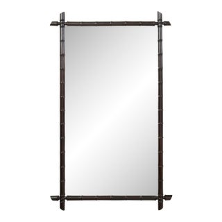 French Turn of the Century Rectangular Faux Bamboo Mirror with Black Patina For Sale