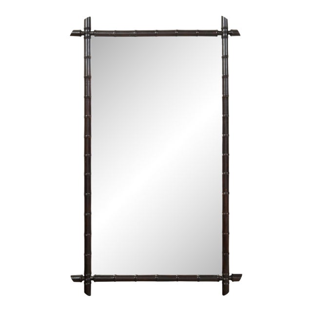 French Turn of the Century Rectangular Faux Bamboo Mirror with Black Patina For Sale