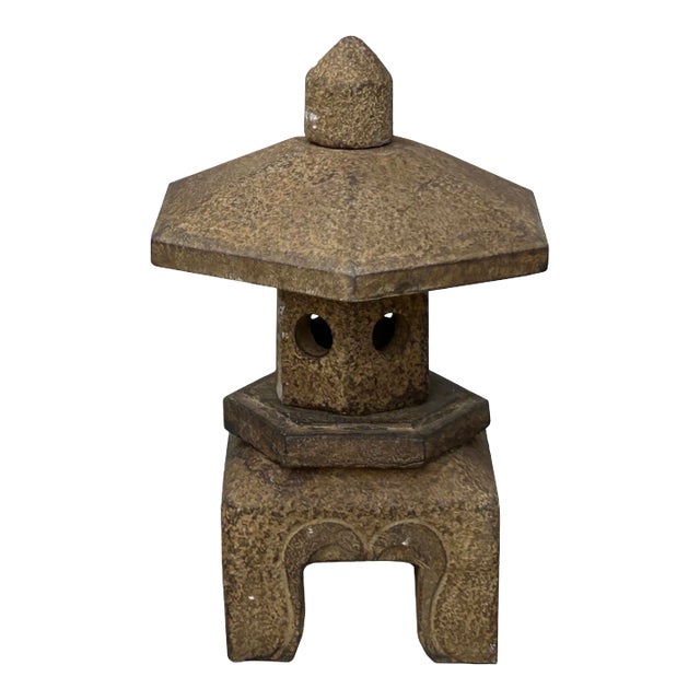 Chinese Gray Brown Hexagon Top Pagoda Shape Garden Stone Lantern For Sale