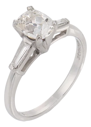 Mid Century Gia 1.00 Carat Old Mine Cut Diamond Platinum Engagement Ring, Size 5.75
