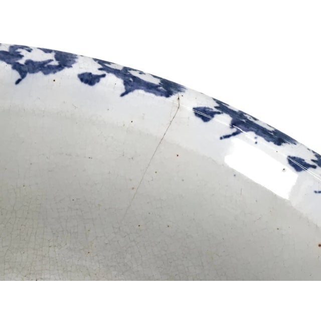 Large 11 1/2 Inch Size Antique American Blue Spongeware Decorated Stoneware Kitchen Mixing Bowl For Sale - Image 12 of 13