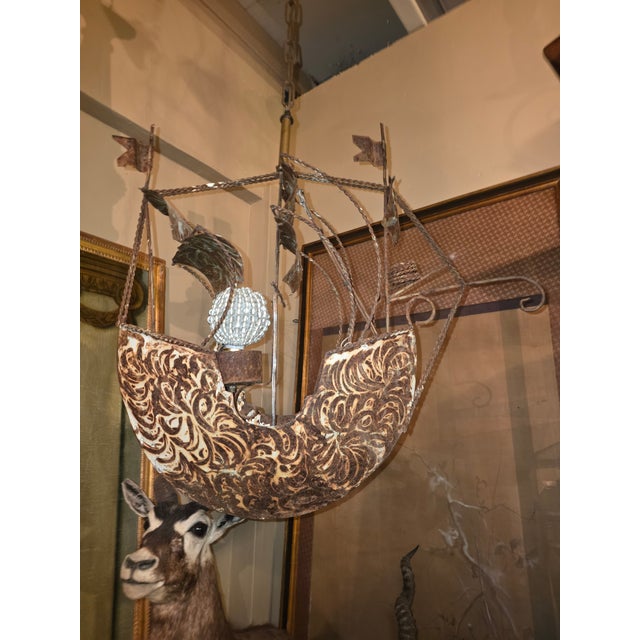 Rustic Ship Chandelier With Beaded Bulb Cover For Sale - Image 10 of 13