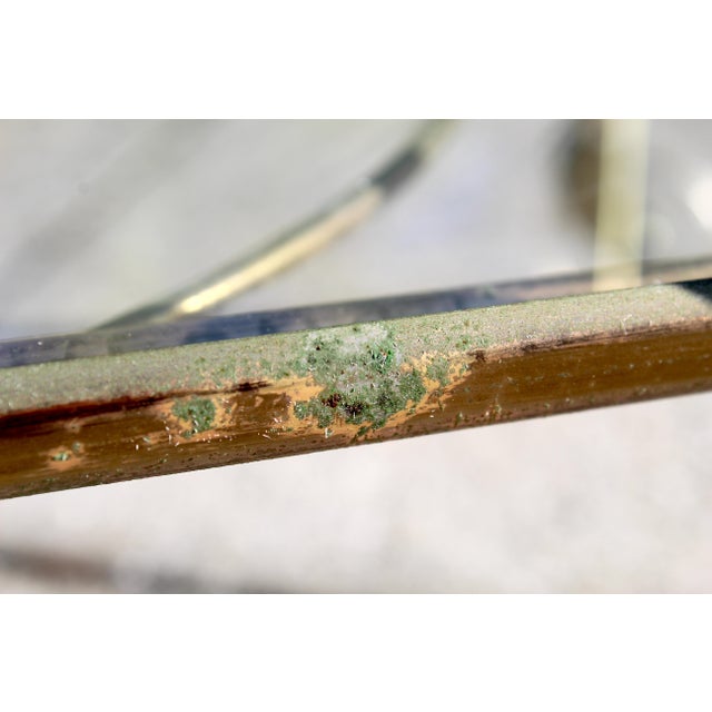 Mid-Century Modern Brass & Glass Bar Cart With Blue & Gold Medallion Top | Hollywood Regency For Sale - Image 18 of 18