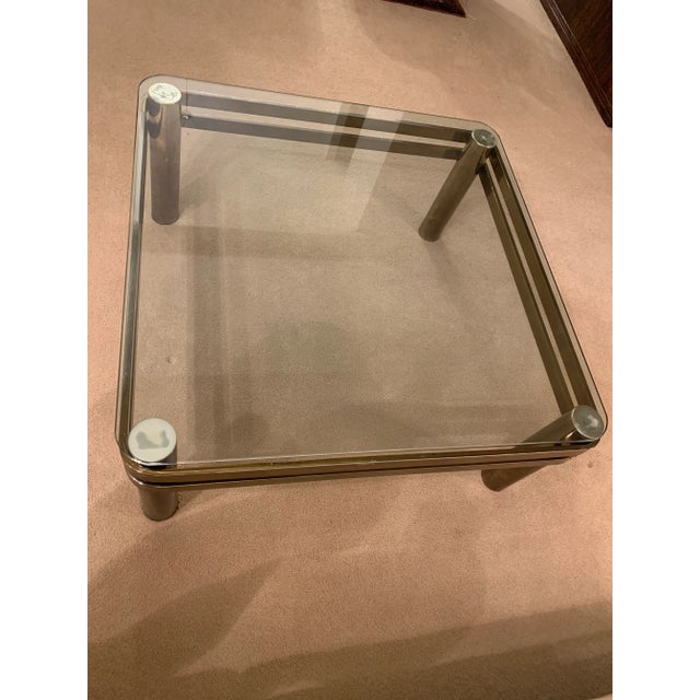 1980s Milo Baughman Style Modern Brass and Glass Square Rounded Edge Coffee Table For Sale - Image 9 of 13