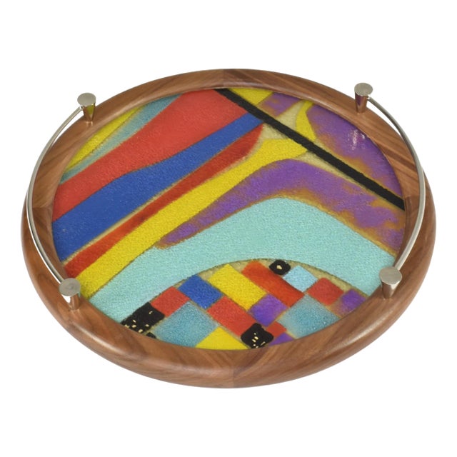 Handcrafted Multicolor Brass Artglass Tray by JAS For Sale
