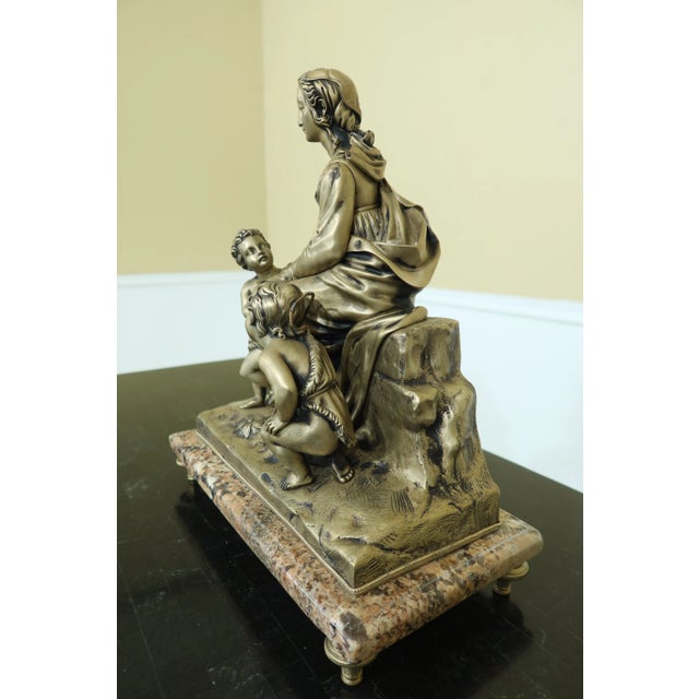 1930s Vintage Solid Bronze Sculpture of Madonna & Children For Sale - Image 5 of 10