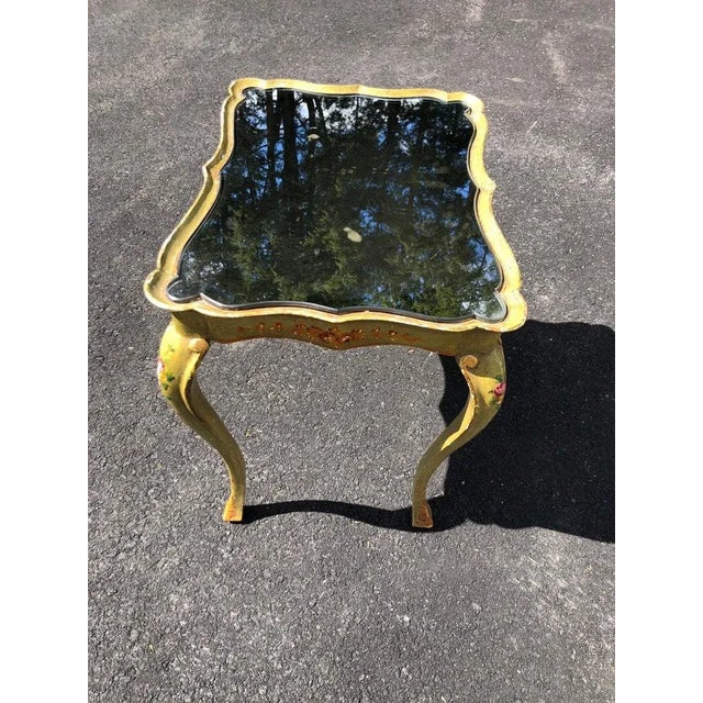 Olive Italian Hand Painted Mirror Top Side Table For Sale - Image 8 of 13