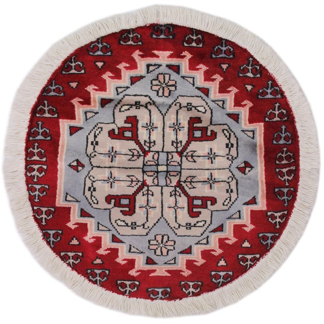 Jaldar Pak-Persian Red/Grey Round Rug -1'8 X 1'9 For Sale - Image 9 of 9