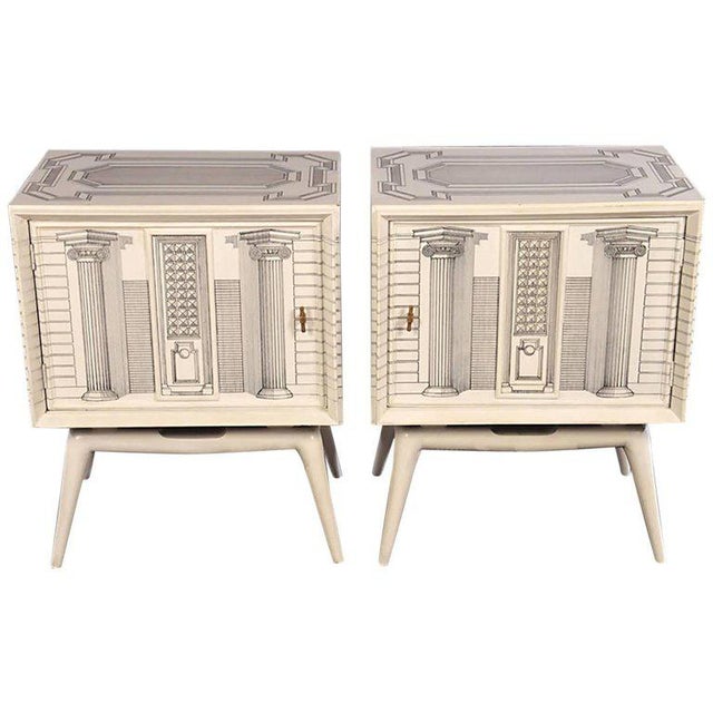 Paint Pair of Architectural Hand Painted End Tables in the Fornasetti Manner For Sale - Image 7 of 7