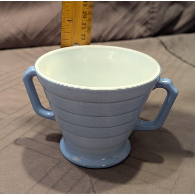 Hazel-Atlas Vintage 1940s Hazel-Atlas "Moderntone" Platonite Pastel Open Sugar Bowl - Pastel Blue For Sale - Image 4 of 5