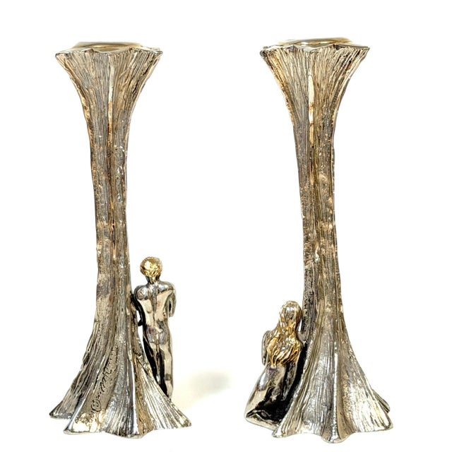 Yaacov Heller Adam and Eve Sterling Silver Candlesticks, Pair, 1993 For Sale - Image 13 of 18
