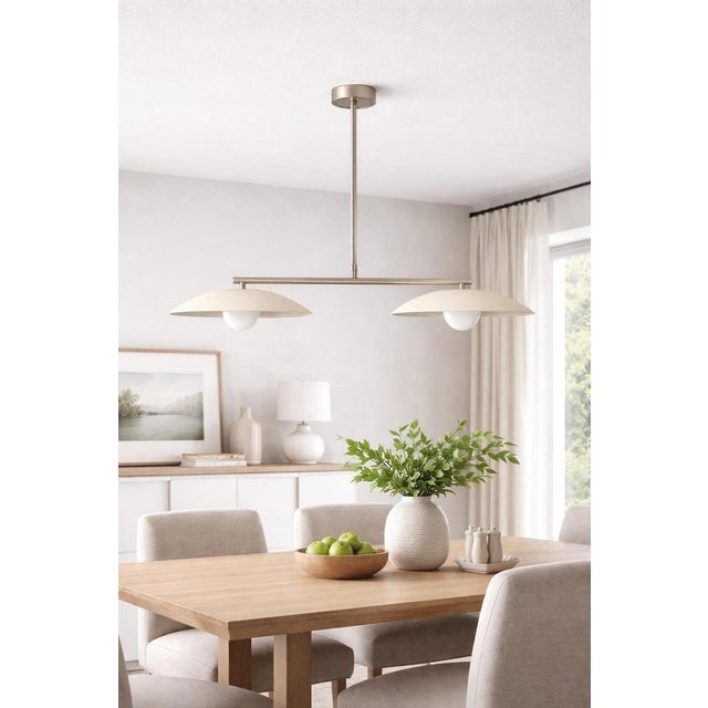 Mid Century Linear Brass Pendant Light | Modern 2 Light Kitchen Island Chandelier | Luxury Brass Dining Table Light | For Sale - Image 6 of 6