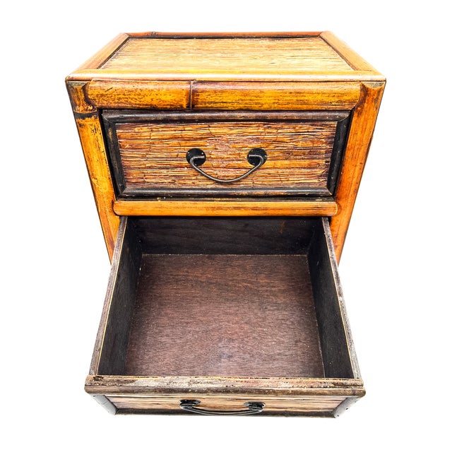 Vintage Bamboo 3-Drawer Tabletop Storage Cabinet or Plant Stand – Organic Modern / Tropical For Sale - Image 10 of 12