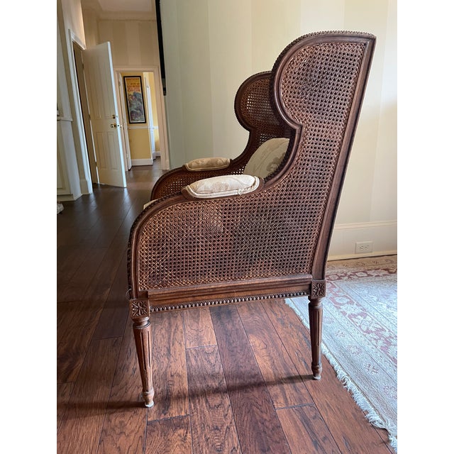 Antique French Louis XVI Wingback Chair With Double Caning For Sale - Image 10 of 13