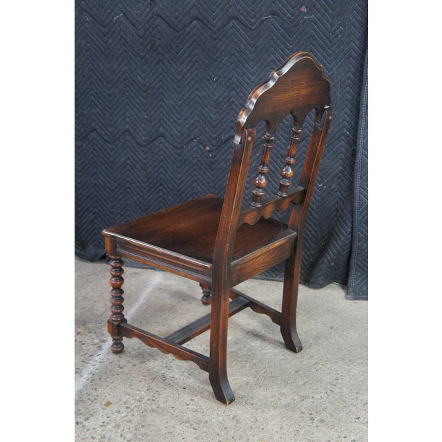 6 Antique Jacobean Spanish Revival Oak Dining Chairs Gothic Arched Back For Sale - Image 13 of 15
