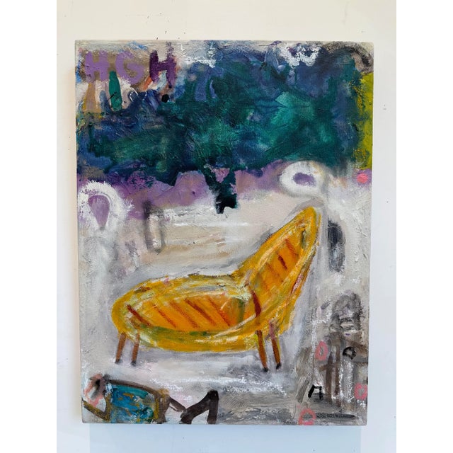 A whimsical and colorful painting of an Italian Chaise Longue amongst some flowing and intense Summer clouds. Performed in...